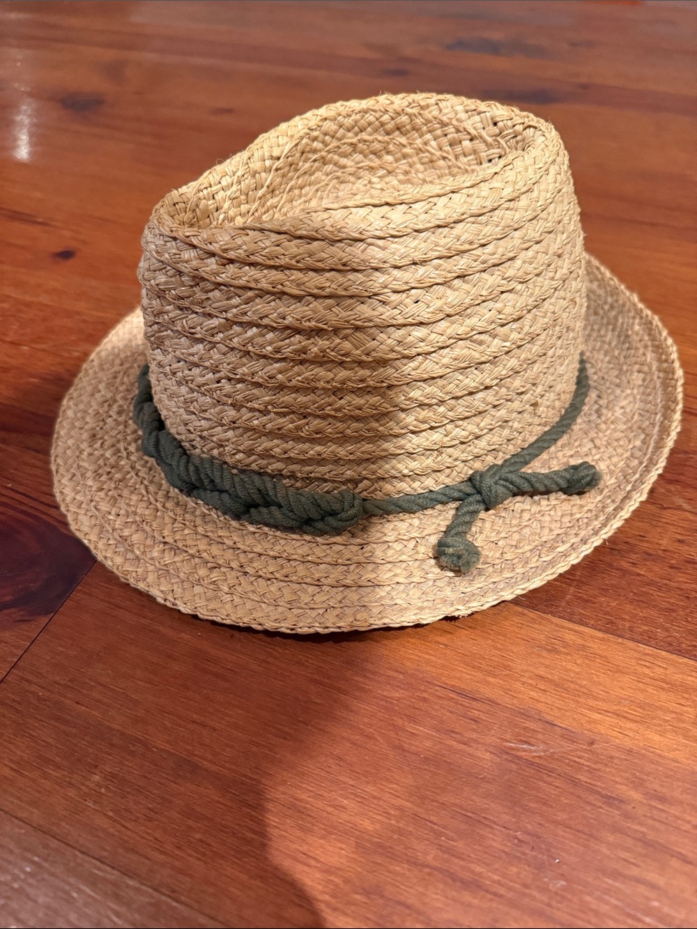 Straw Fedora Hat with Green Rope Accent